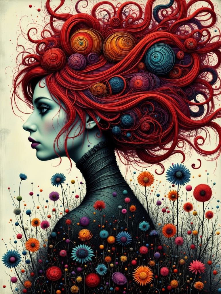 Colorful Gothcore Portrait of Ethereal Young Woman