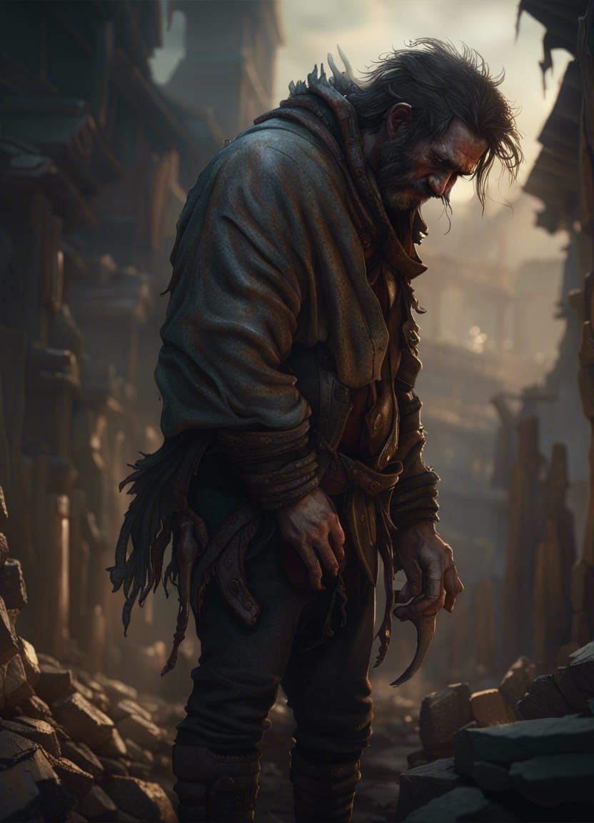 Dark Fantasy Man in Tattered Clothes