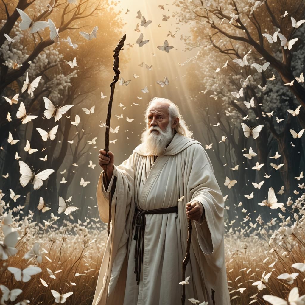 Old Man with Butterflies: Matte Painting Concept Art