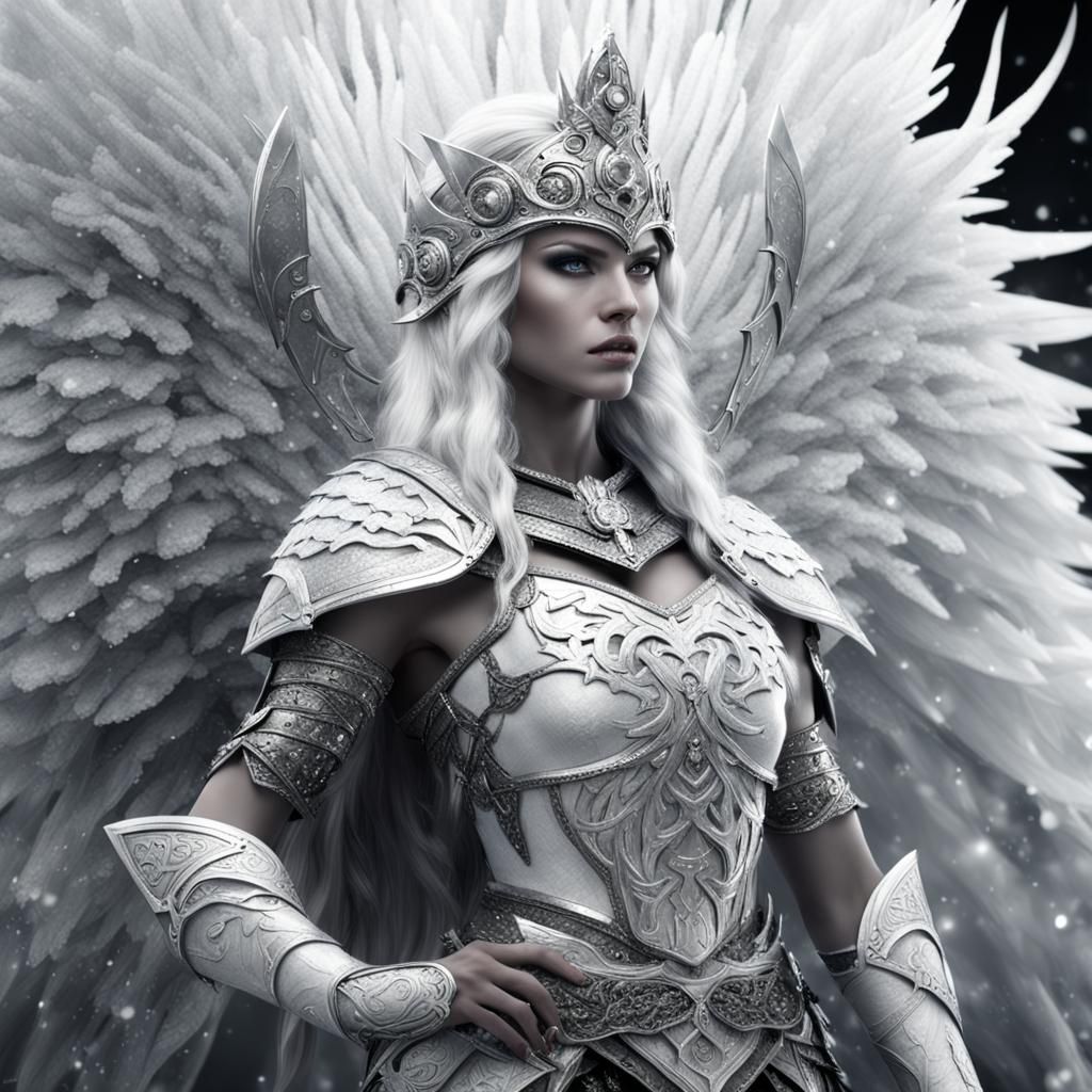 Fantasy Ice Queen Warrior in Black and White