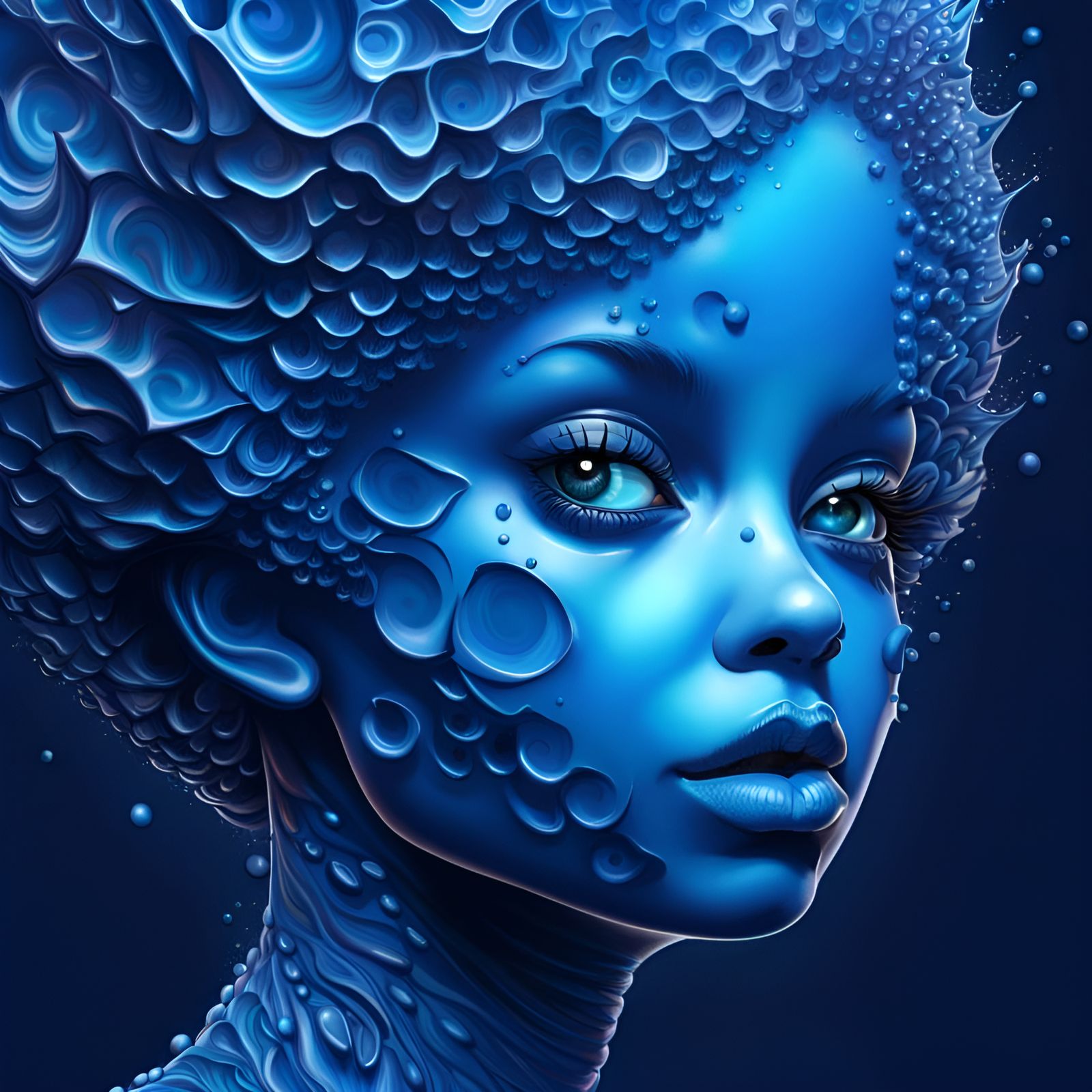 Blue Shroom Pixie Portrait in Hyperrealistic Style