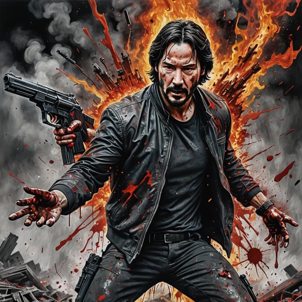 Keanu Reeves Undead Battle: Hyperdetailed Charcoal Drawing