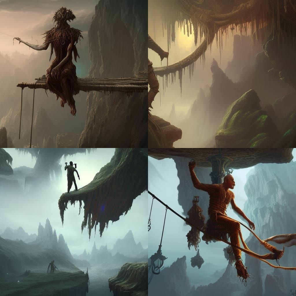 Surreal Hanging Figure: A Detailed Matte Painting