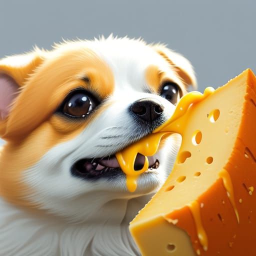 Cartoon Dog Eating Cheese in Macro Photography