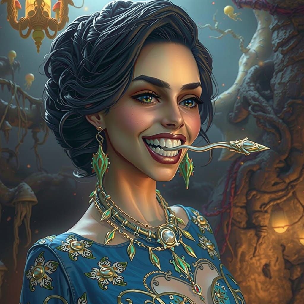 Mystical Figure Frozen in Shock, Ancient Forest Backdrop