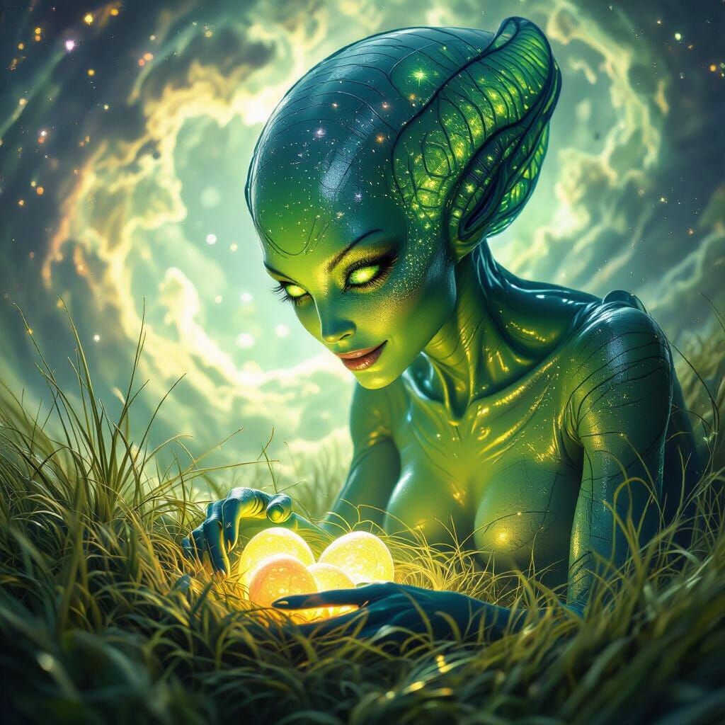 Bioluminescent Alien Emerges From Nebula