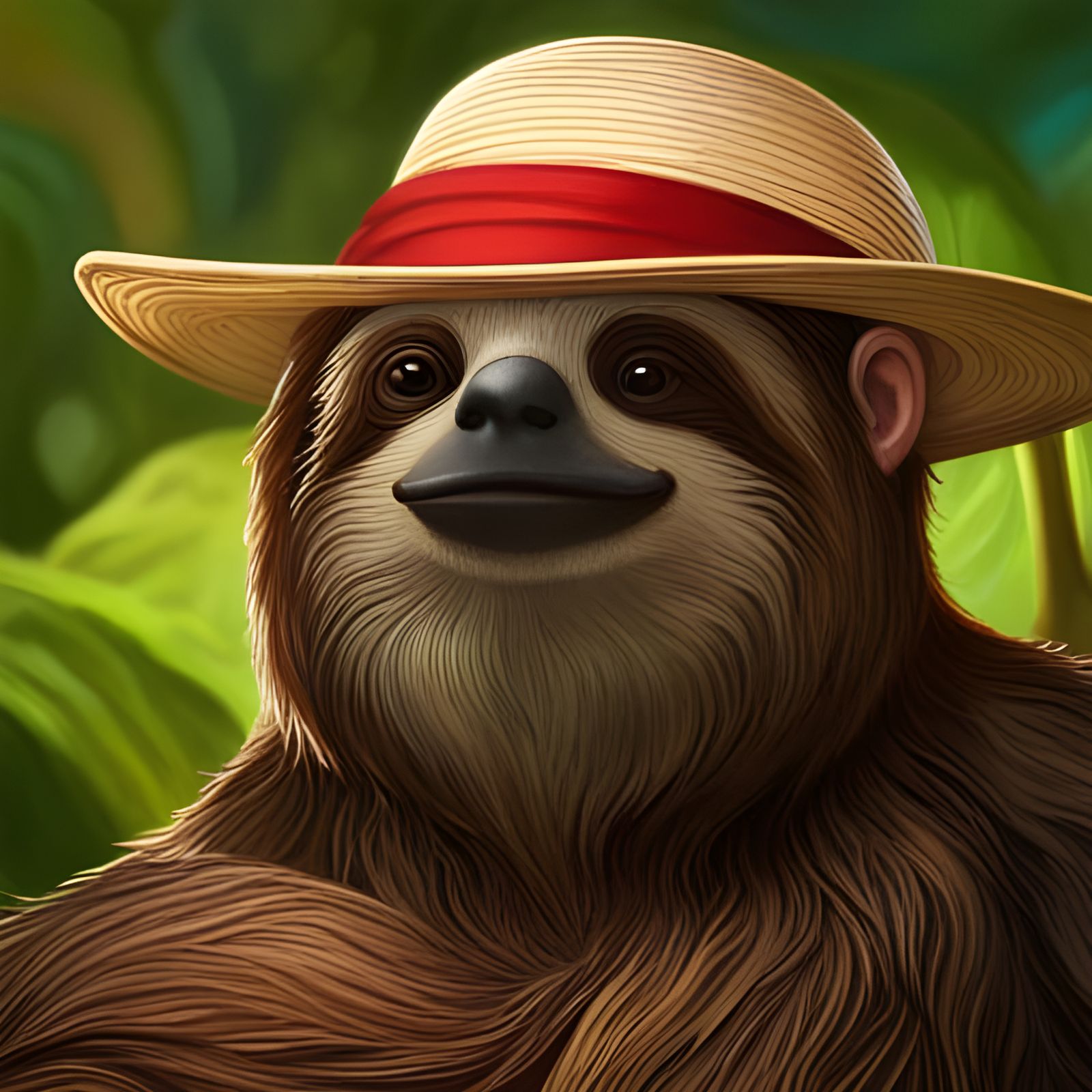 Sloth with Red Beard in Jungle, Pixar Style