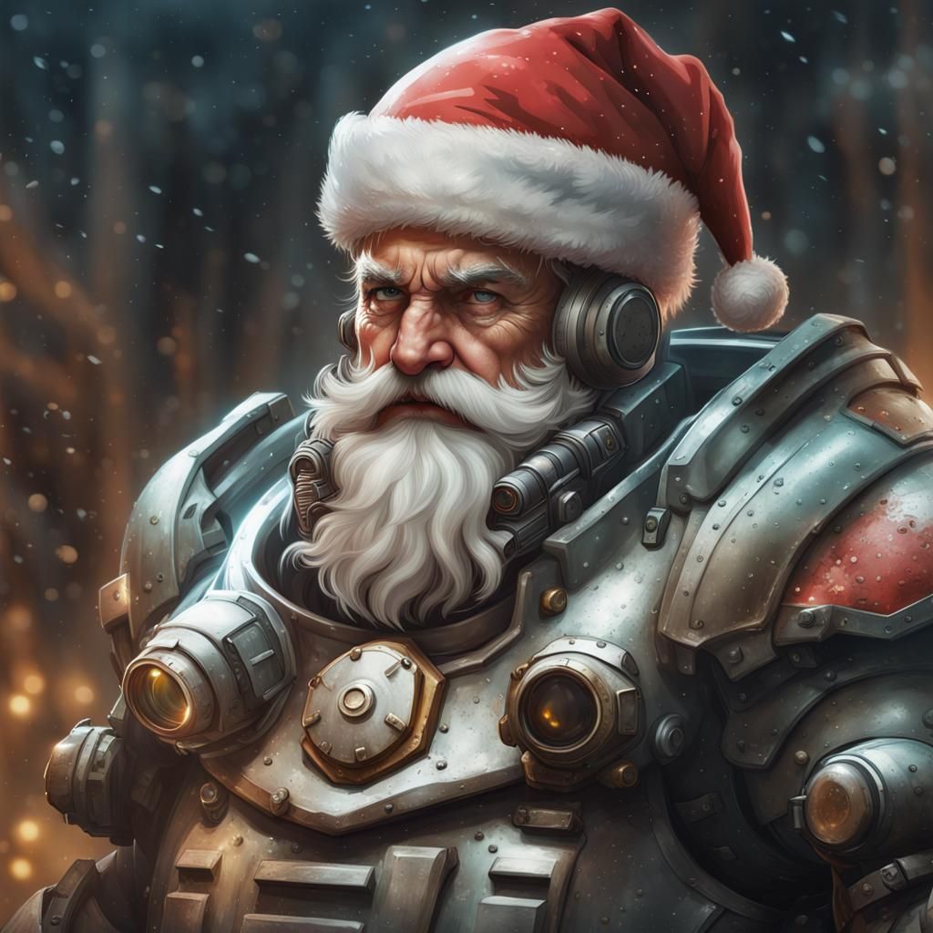 Santa Claus in Power Armor: Hyperdetailed Portrait