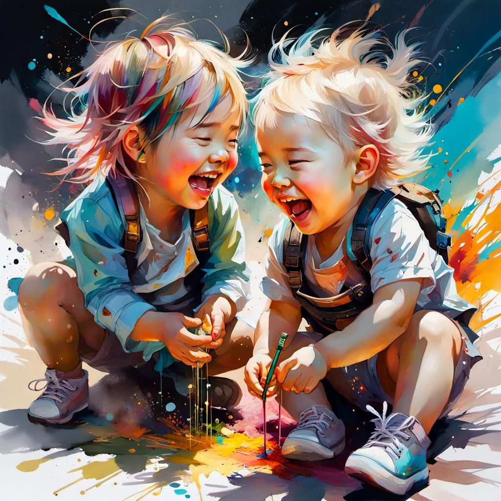 Toddlers' Joyful Playtime: Whimsical Dream-Core Image