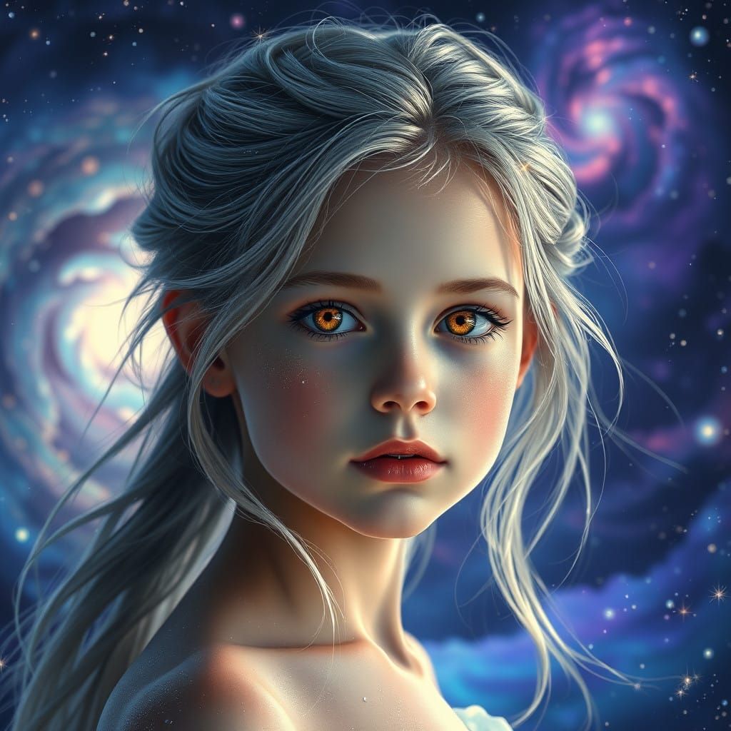 Dreamy Celestial Girl in a Vibrant Nebula