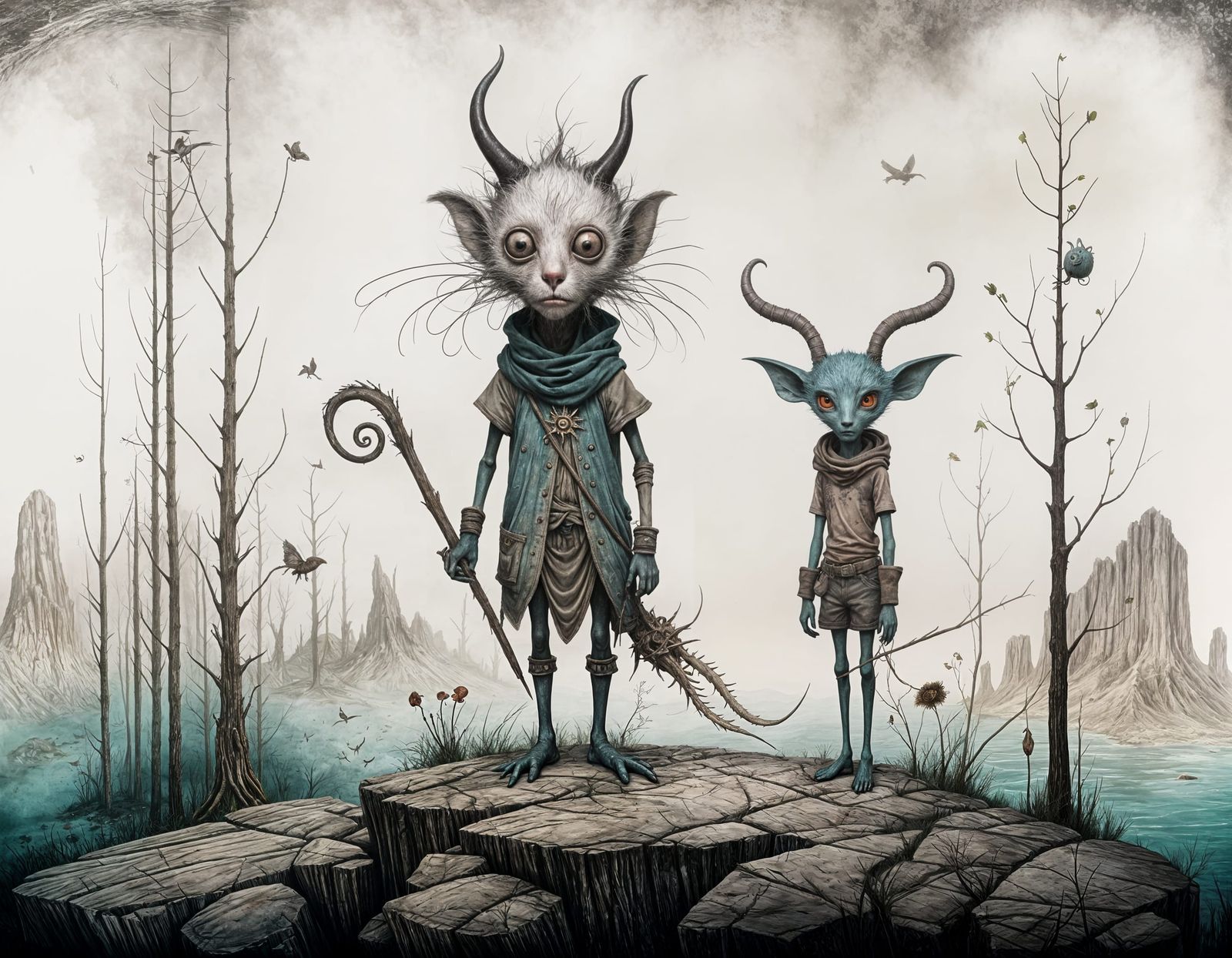 Mysterious Beings Amidst Surreal Wasteland