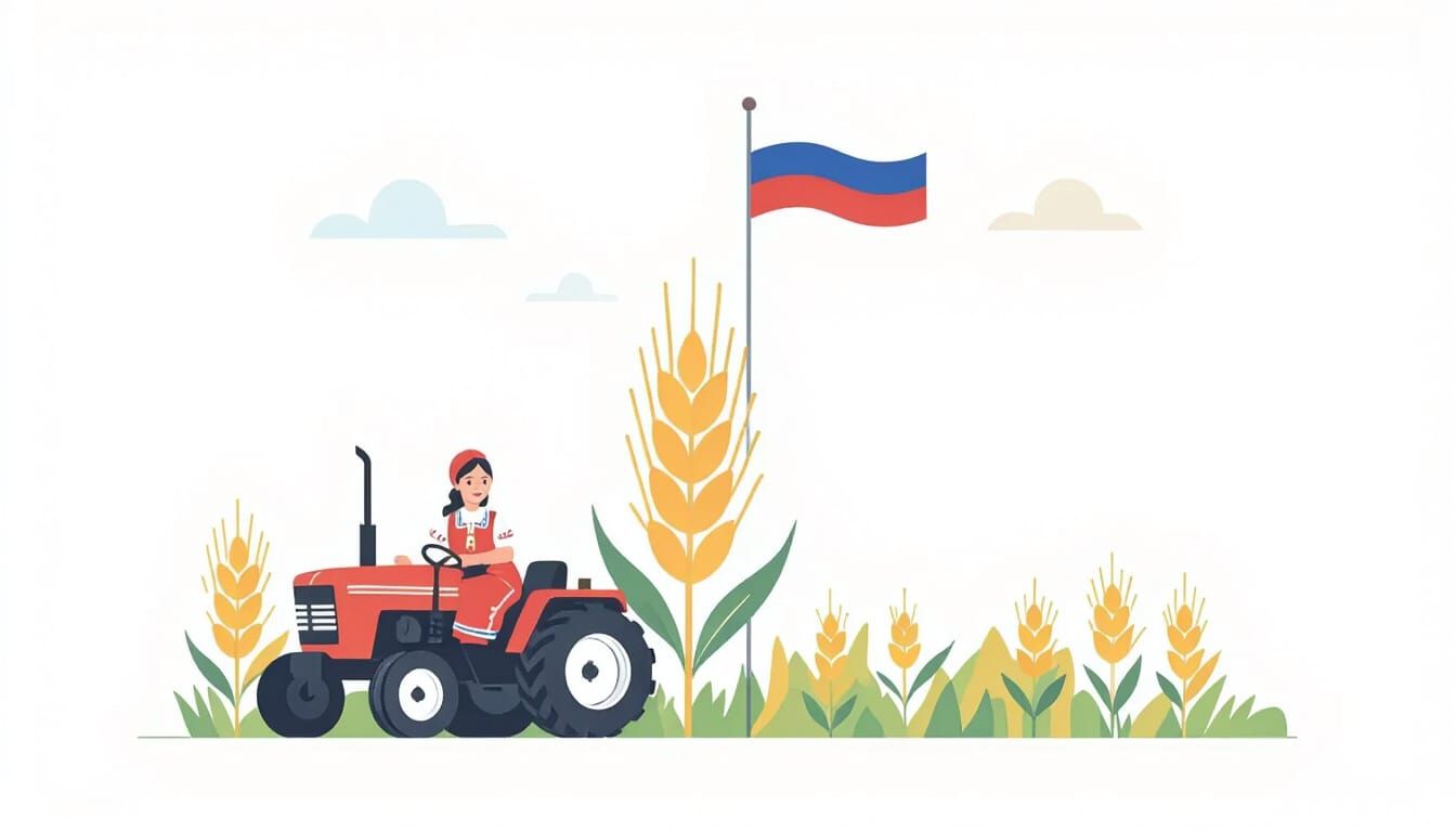 Russian Flag Day: Woman and Tractor Illustration