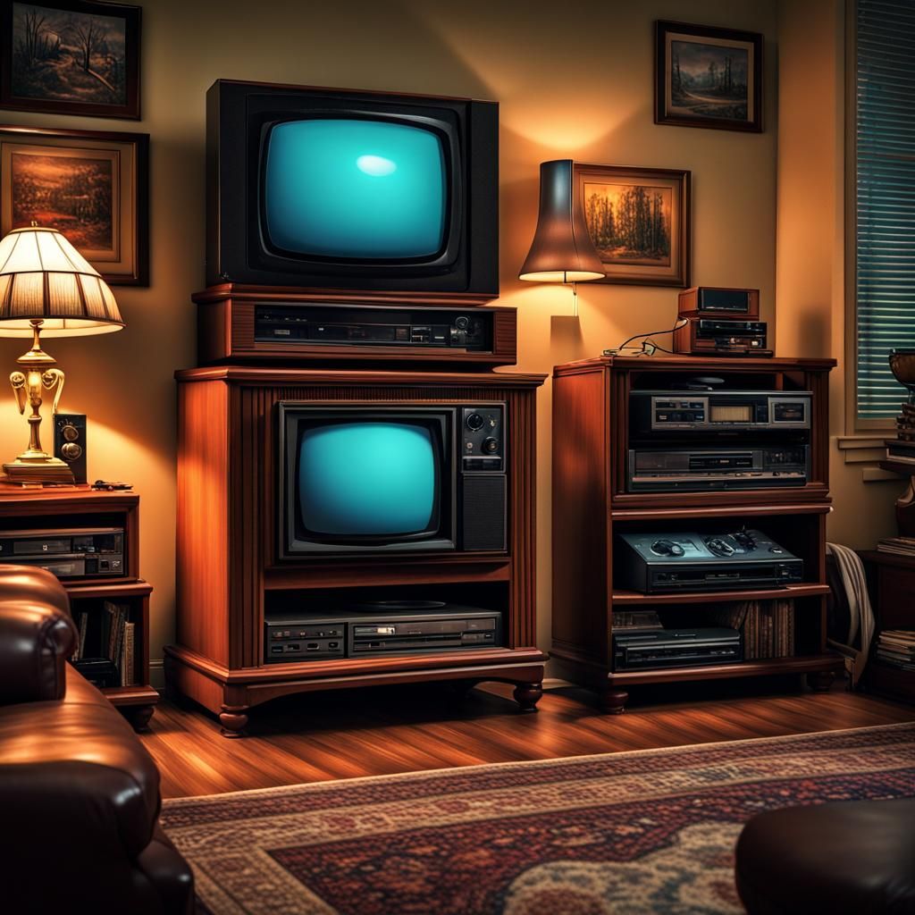 Hyperrealistic 80s Living Room with Console and VHS