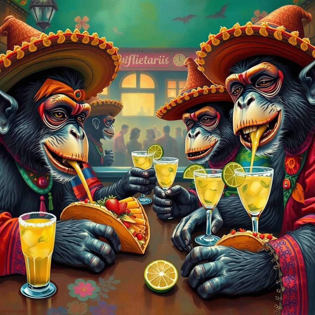 Vibrant Monkeys Celebrate Taco Tuesday in Whimsical Fiesta S...
