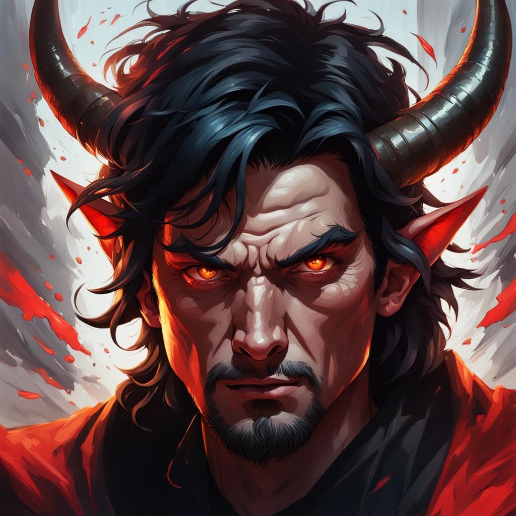 Hyperrealistic Tiefling Portrait with Horns and Cloak