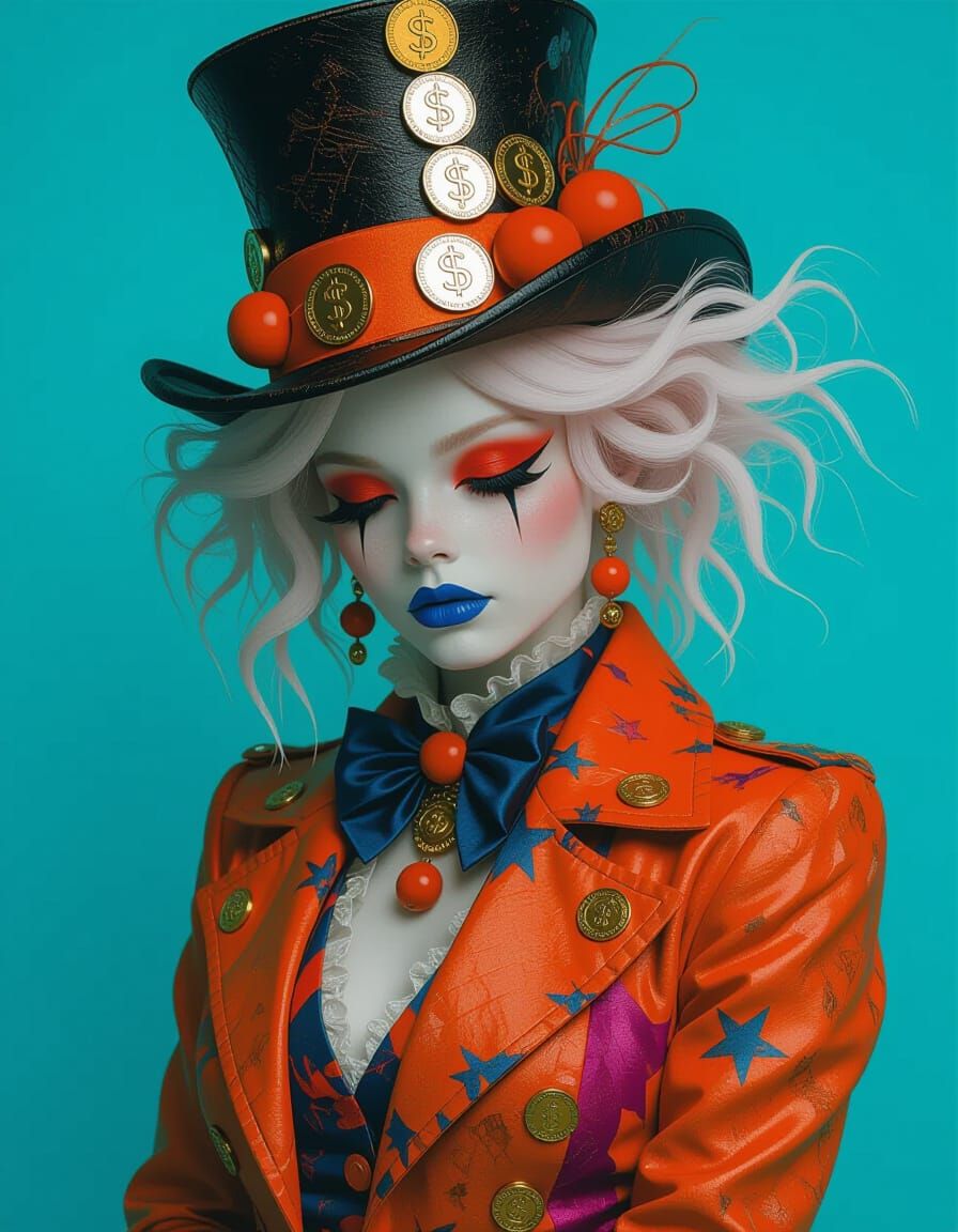 Ghostly Woman with Ornate Hat, Photorealistic Portrait