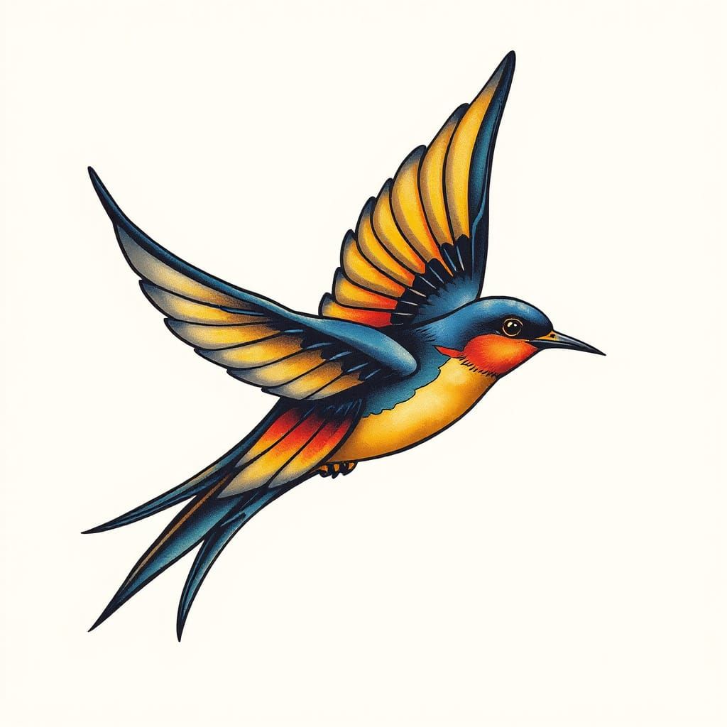 Neo-Traditional Tattoo Swallow Bird in Flight