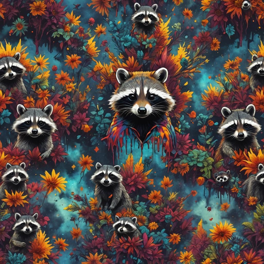 Tie Dye Raccoon: Detailed Matte Painting