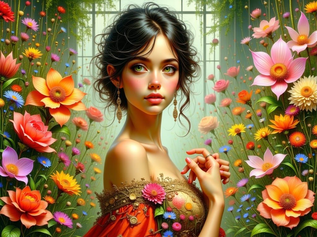 Luxurious Garden of Flowers in Haute Couture Style