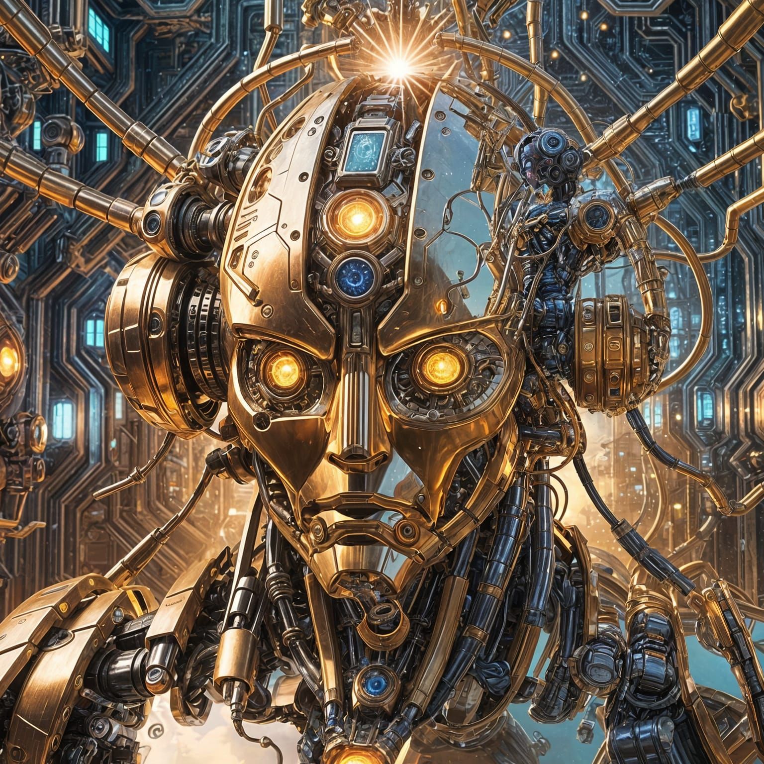 God's Mecha-Brain Creates Heaven: Surreal Digital Art