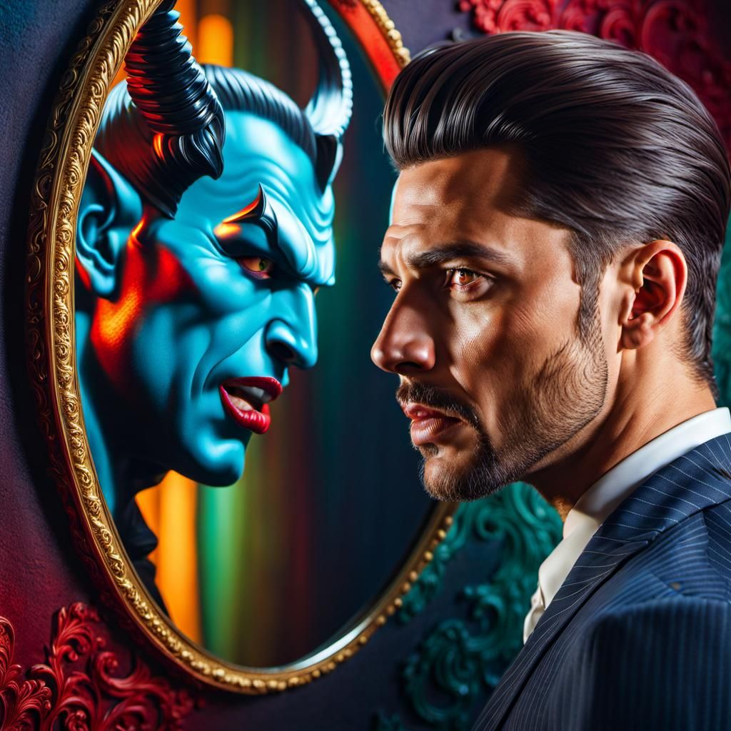 Evil Demon Reflection of Handsome Man