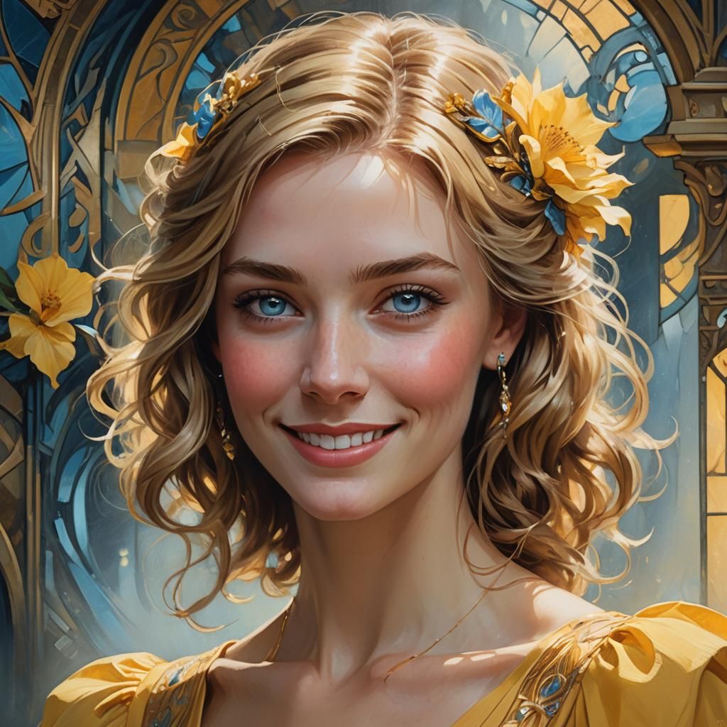 Art Nouveau Portrait of a Smiling Girl