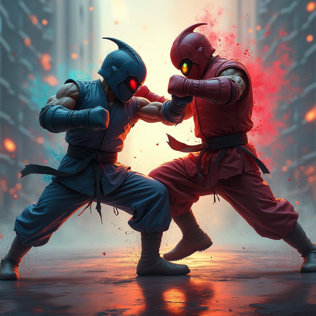 Martial Arts Fight in Neon Style