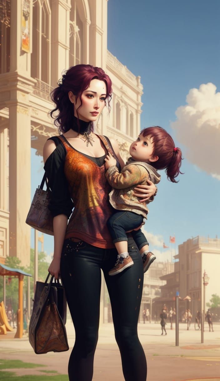 Mother and Toddler at Playground: Gothic Photoillustration