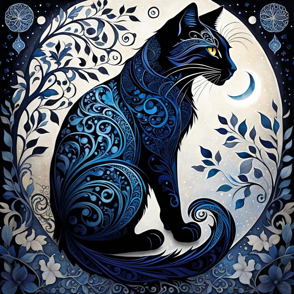 Zentangle Midnight Cat Poster Art