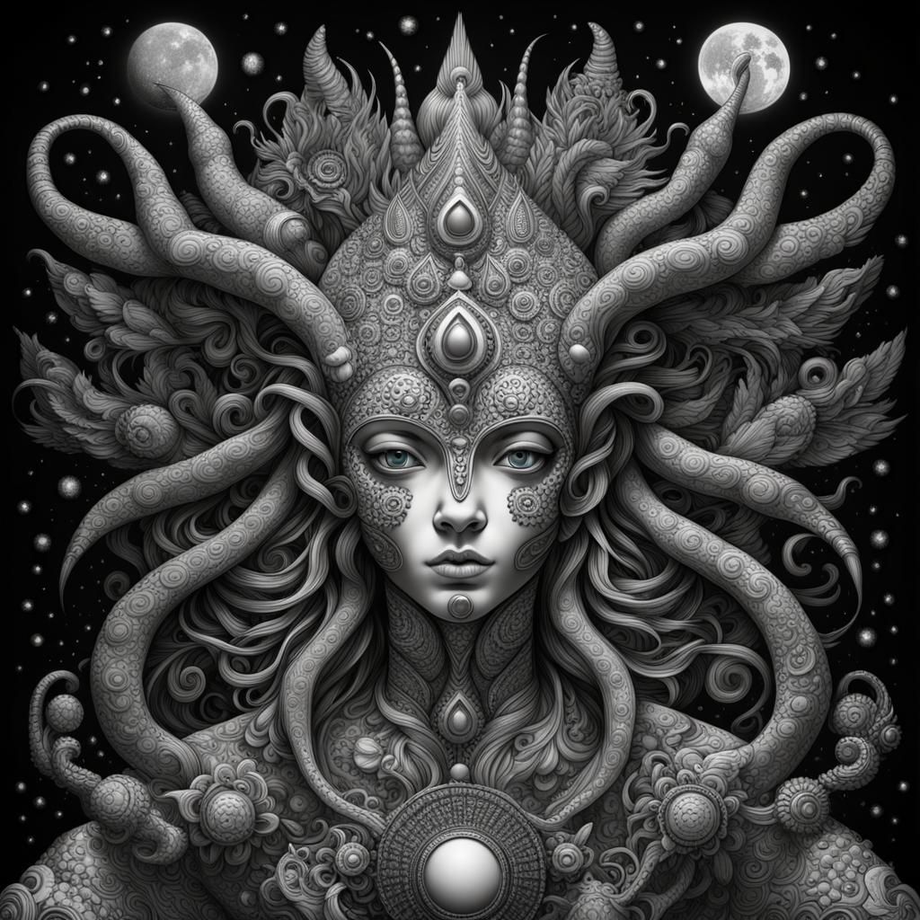 Neon Cosmic Creatures in Surreal Black and White
