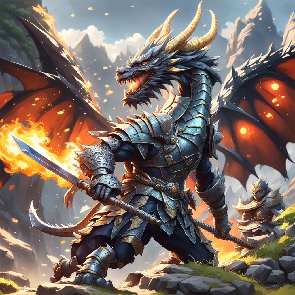 Detailed 3D Anime Dragon Warrior Concept Art
