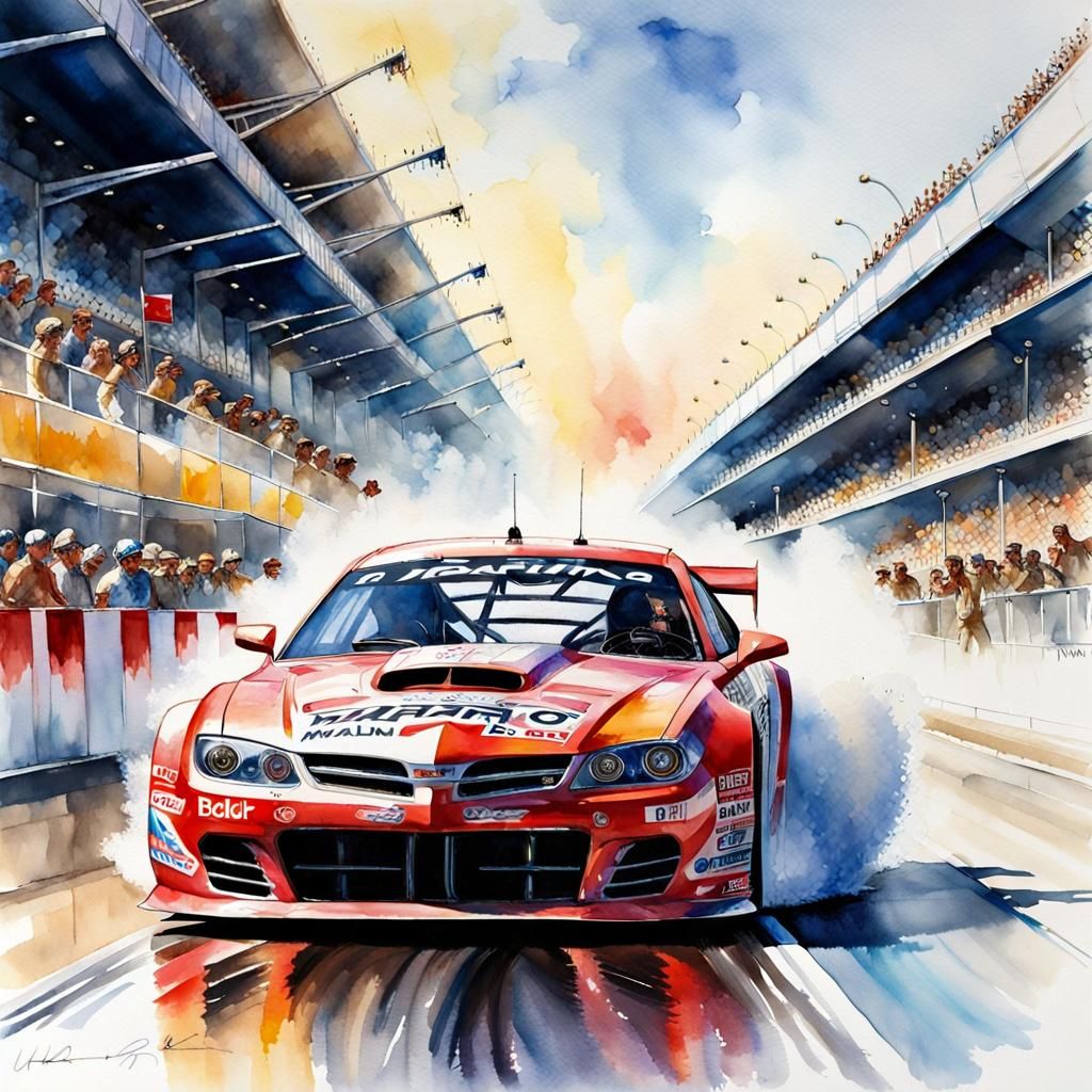 Dynamic Watercolor Portrait of a Drag Race Car