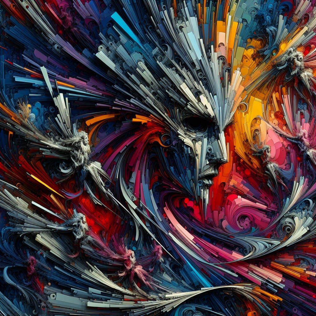 Abstract Complementary Color Art: Edgy, Chaotic Ensemble