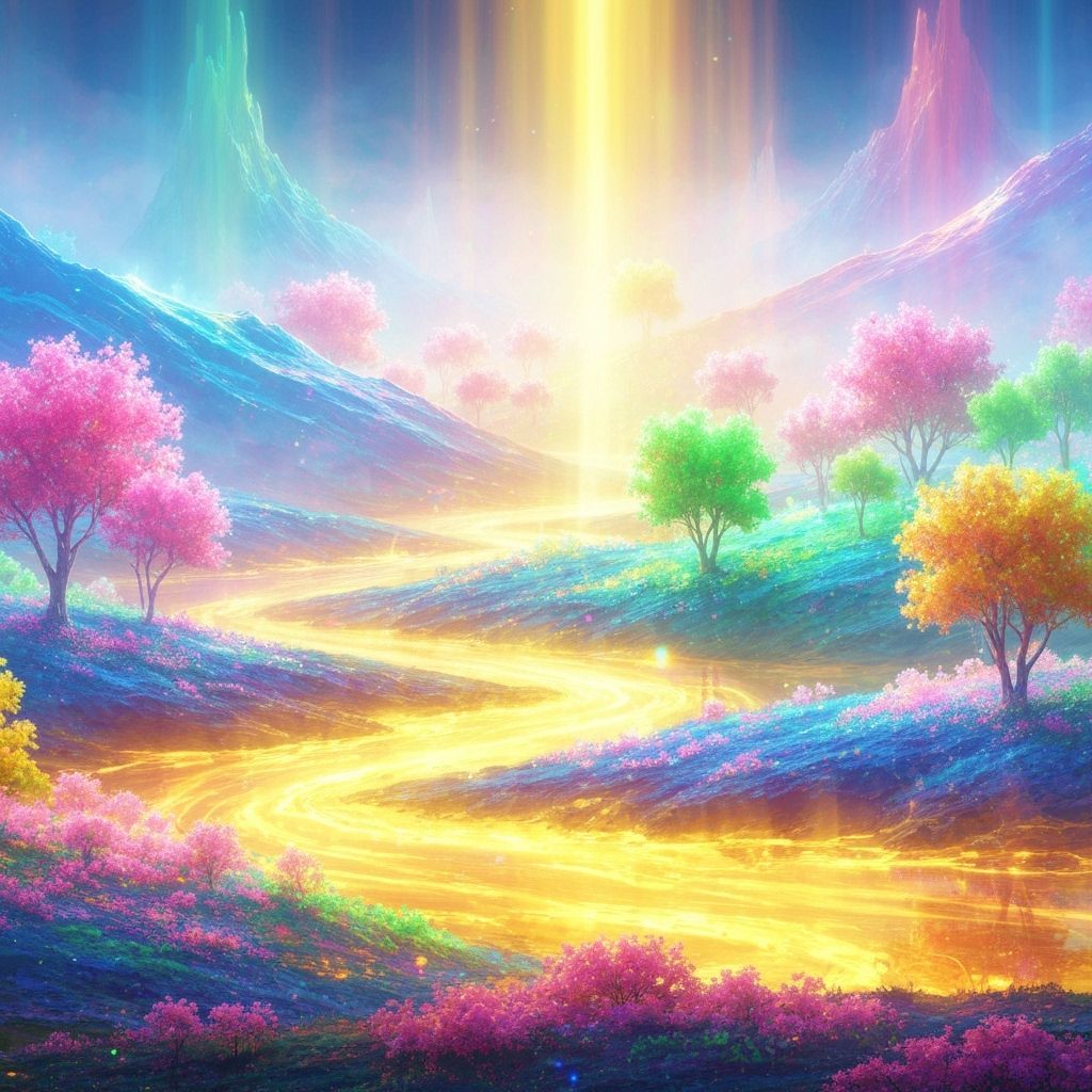 Luminous Landscape of Gold, Sapphire, and Emerald Hues