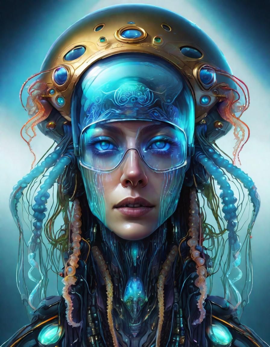 Bioluminescent Alien Cyborg Portrait in Biopunk Style