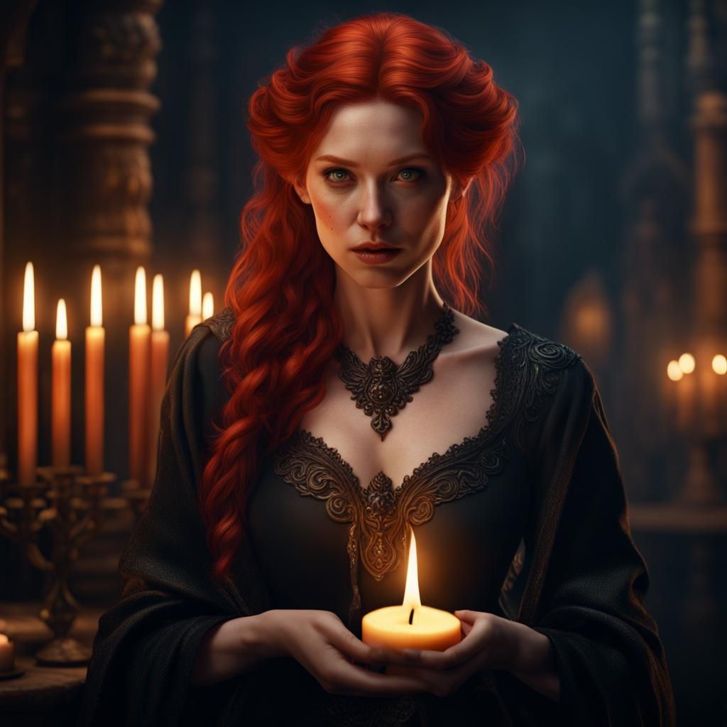 Woman in Karagouna Dress Holding Candle