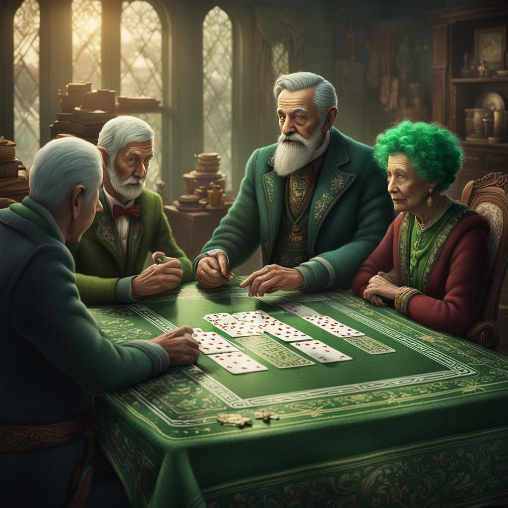 Green-Haired Man Plays Cribbage with Parents