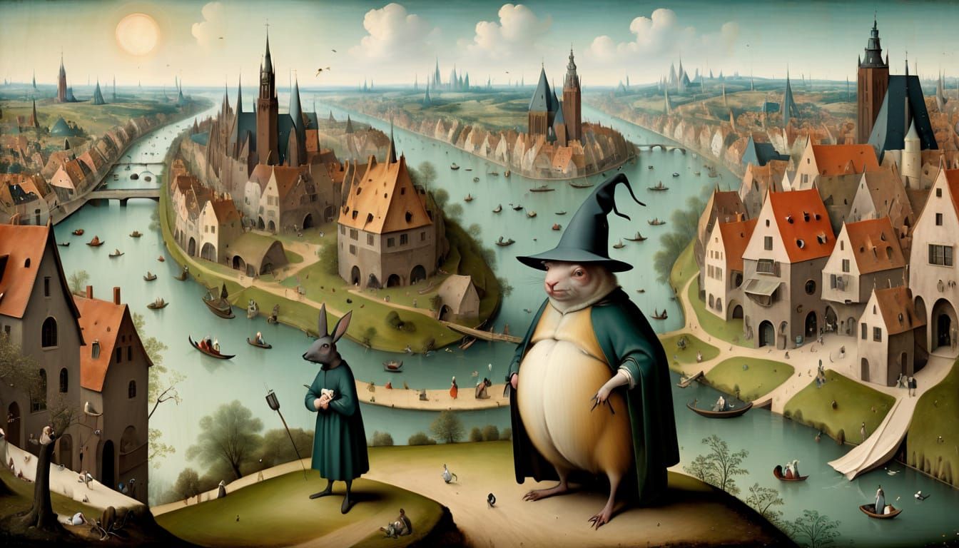 Surreal Cityscape in Style of Hieronymus Bosch