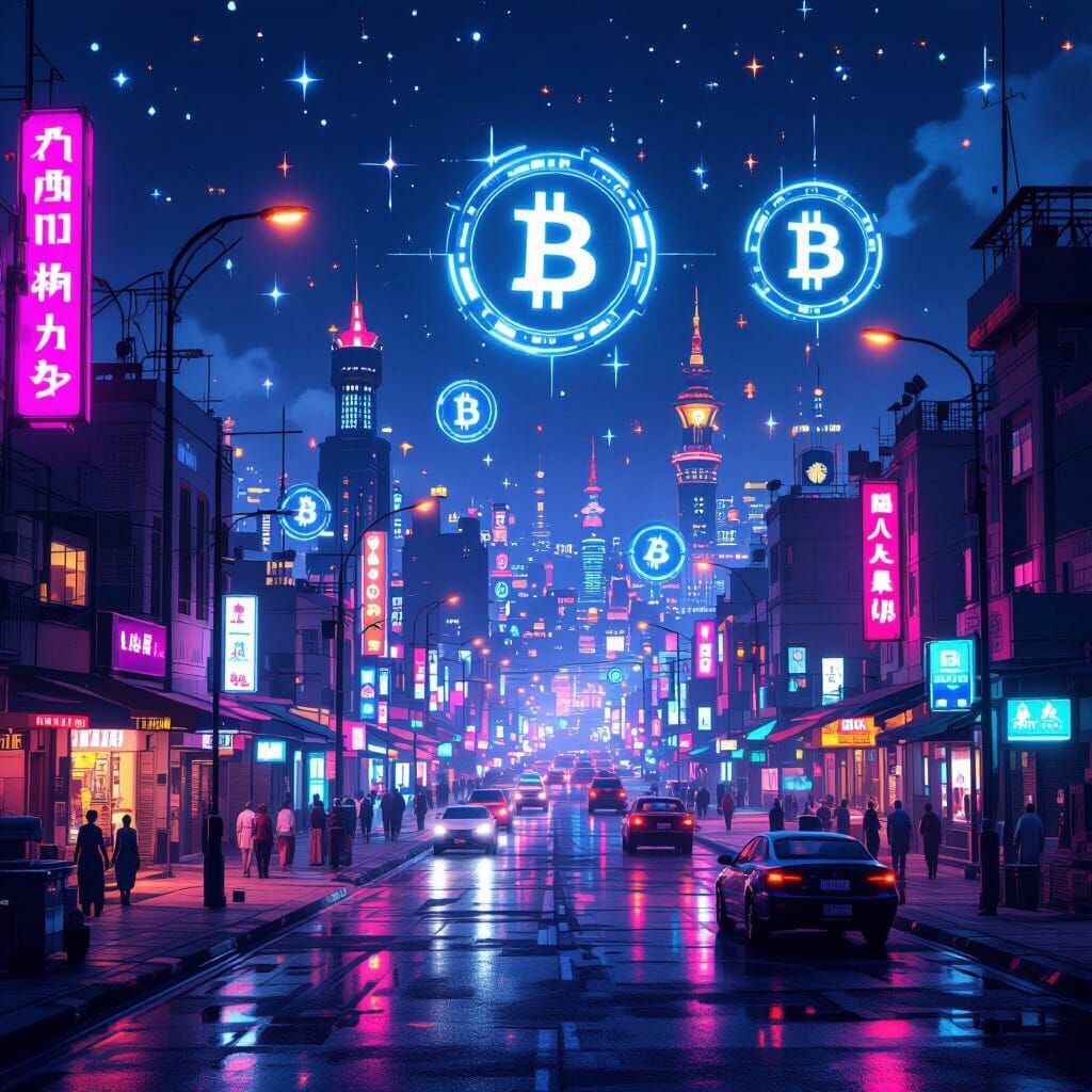 Somaliland Cyberpunk Cityscape with Crypto Symbols