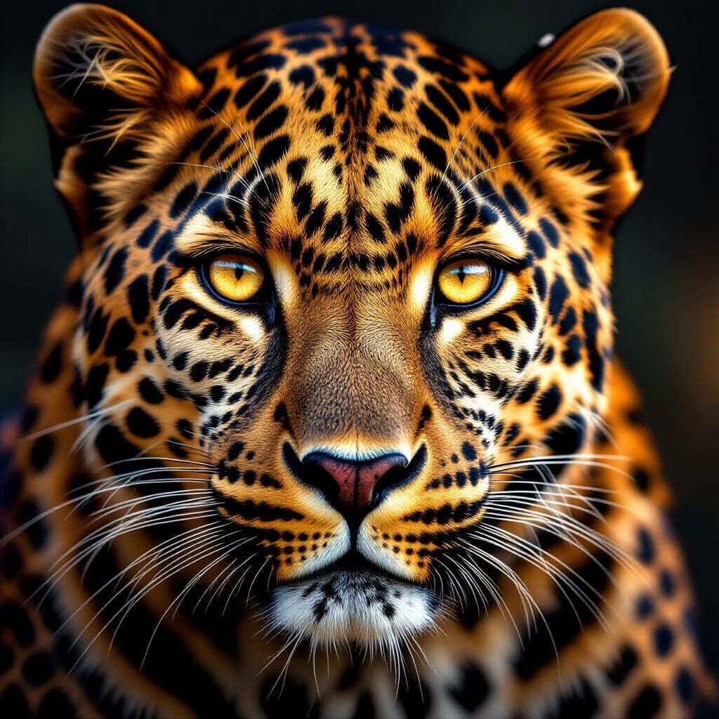 Majestic Leopard Portrait with Piercing Amber Eyes