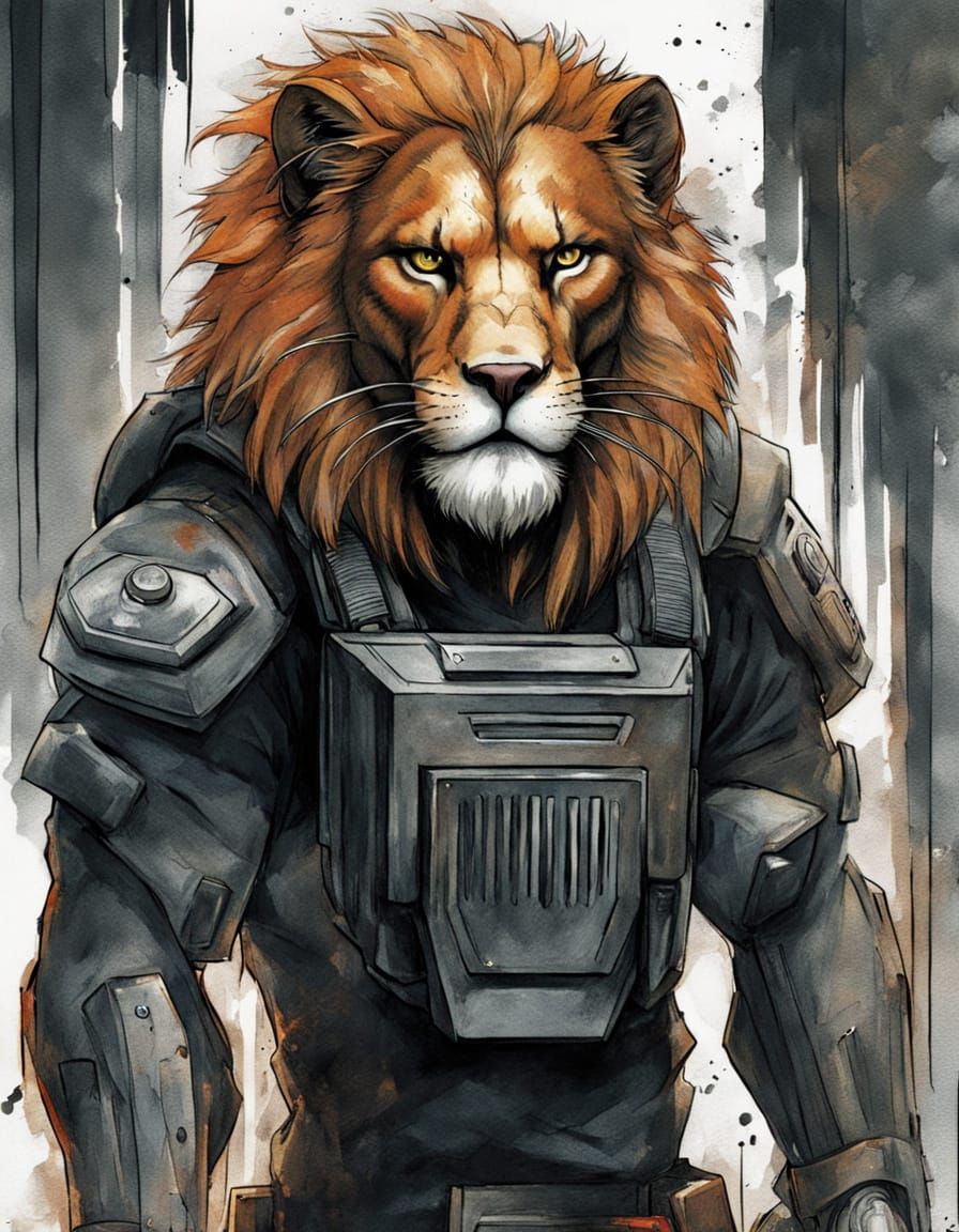 Anime Sci-Fi Lioness in Tactical Gear