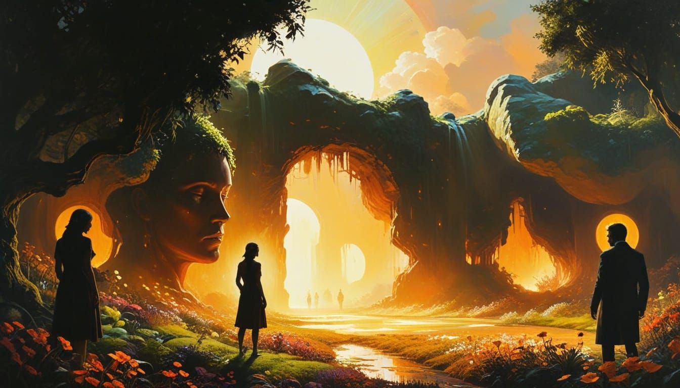 Futuristic Eden Garden with Bioluminescence in Impasto Style