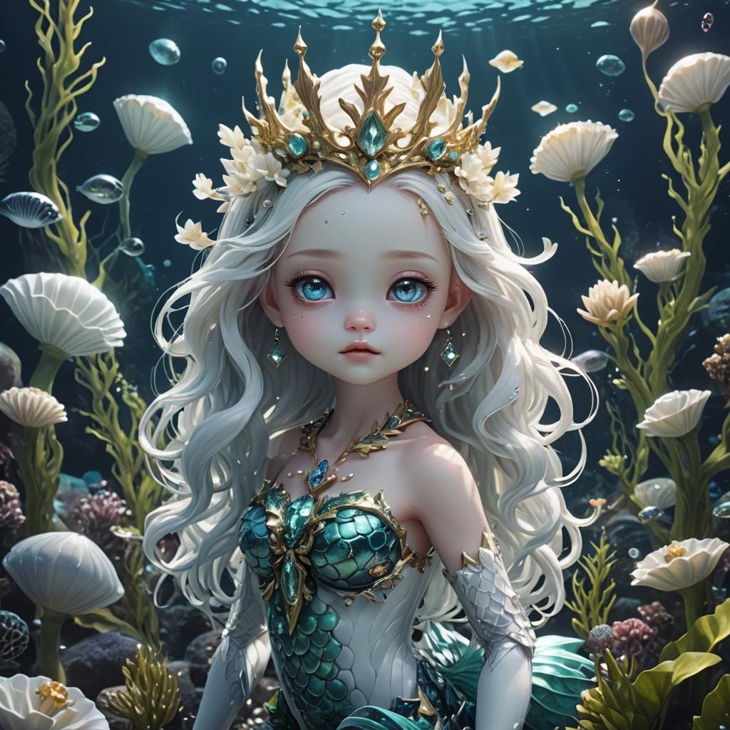 Alien Mermaid Baby in Deep Sea: 3D Anime Art