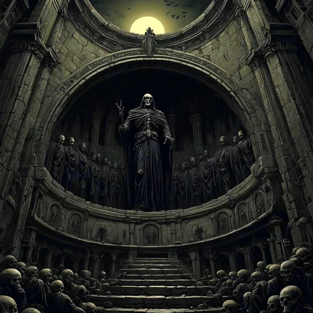 Gothic Dark Art: Ancient Necropolis in Eerie, Pale Light