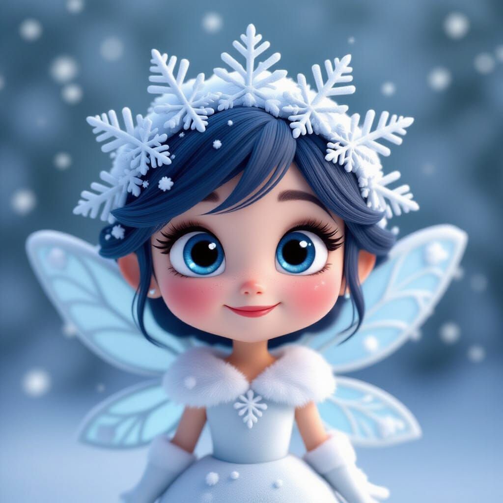 Cute Cartoon Snowflake Fairy in 3D Animation Style