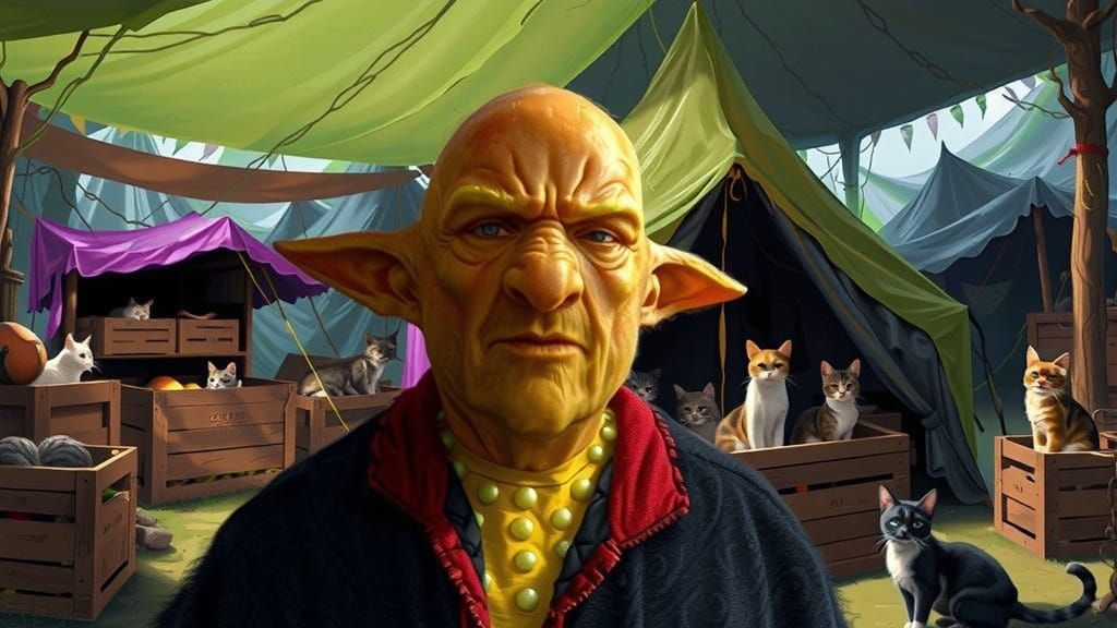 Orange Goblin Cat Herder in Comic Book Style