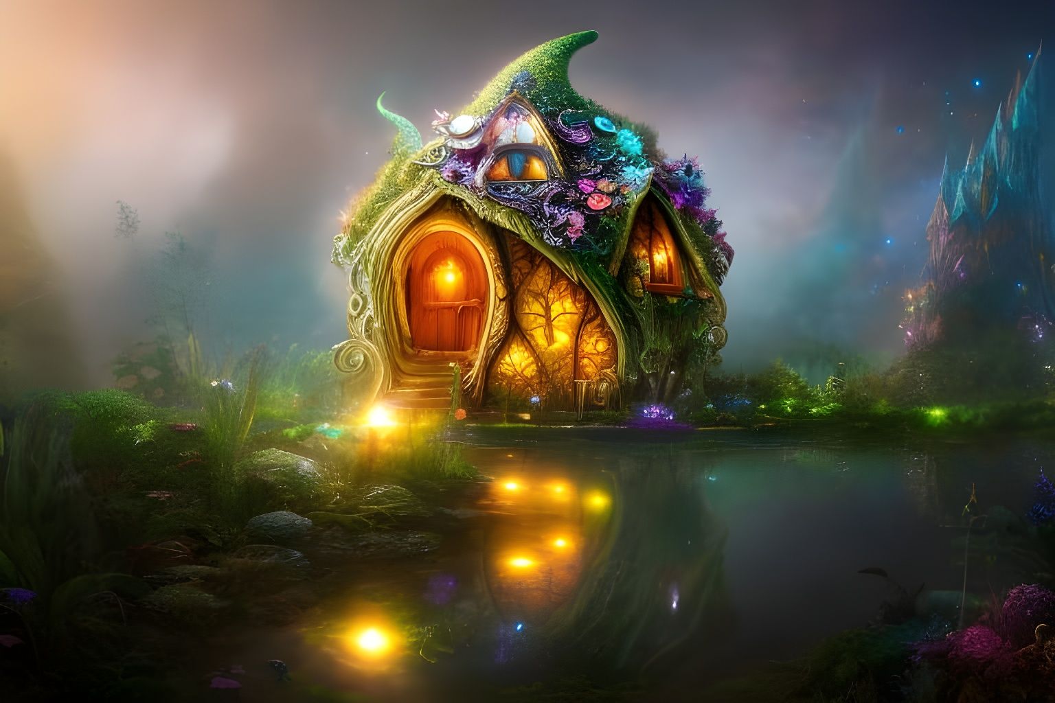 Enchanted Mushroom House in Fairytale Landscape