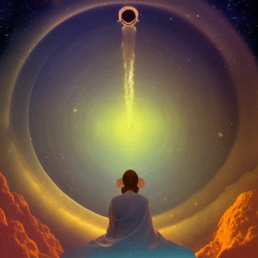 Astronaut Meditation in Nebula, Parrish Style