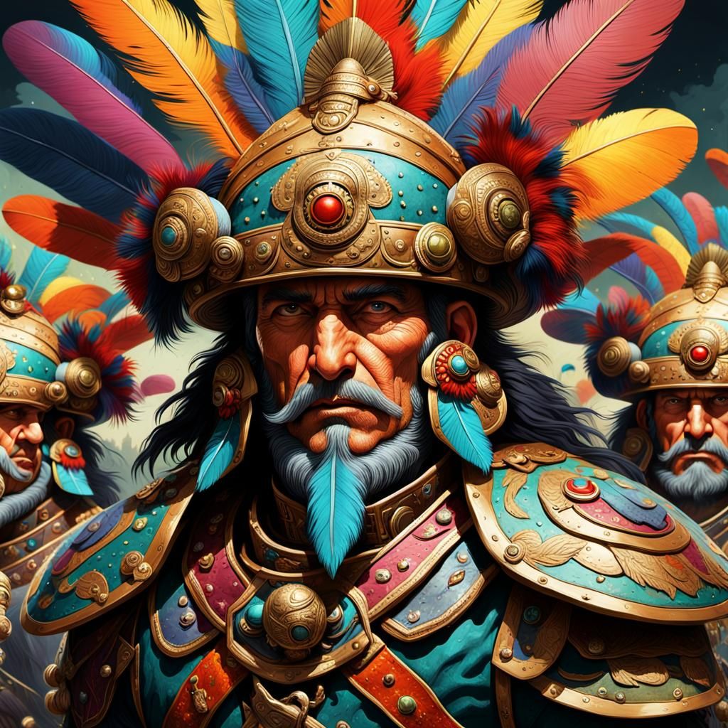 Fantasy Soldiers with Exotic Hats in Frazetta Style