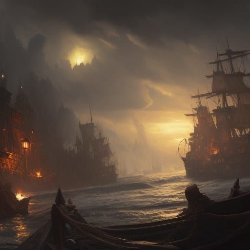 Pirate Market Island in Dark Fantasy Style